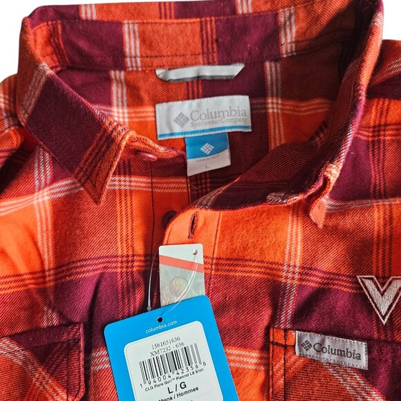 Columbia Shirt Men's Sz L Virginia Tech Flannel Button Up College VT Logo w Tags - Picture 6 of 9